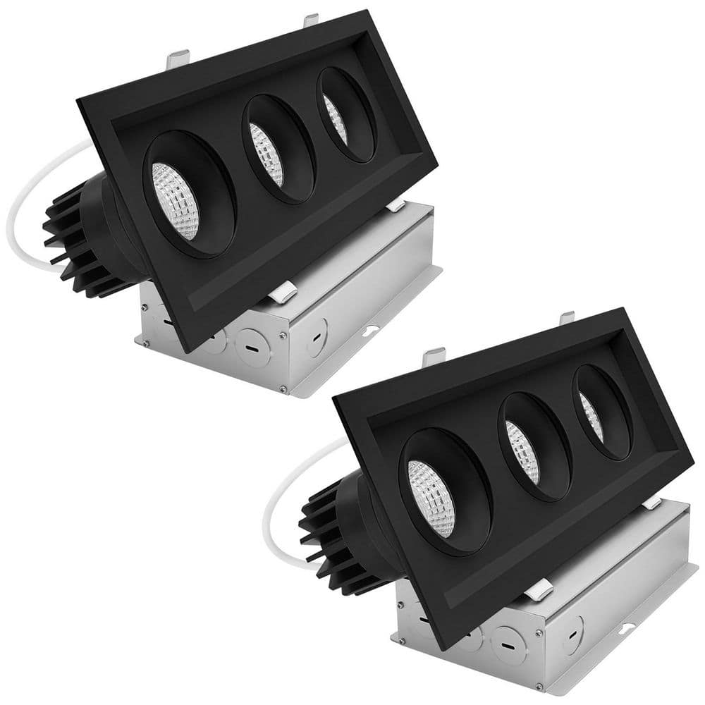 3-Head Integrated LED Rectangular Black Regressed Gimbal Recessed Light, 360°+15° Swivel 5CCT 45W 3000LM Dimmable 2 Pack price history on PriceWatchPro