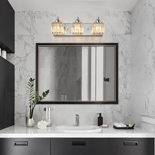 Orillia 18.7 in. 3-Light Chrome Bathroom Vanity Light with Crystal Shades