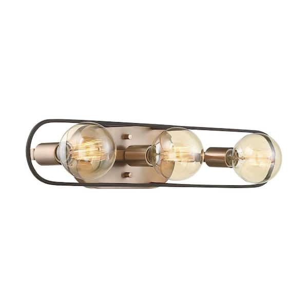 SATCO Chassis 24 in. 3-Light Copper Brushed Brass/Matte Black Vanity Light with No Shade