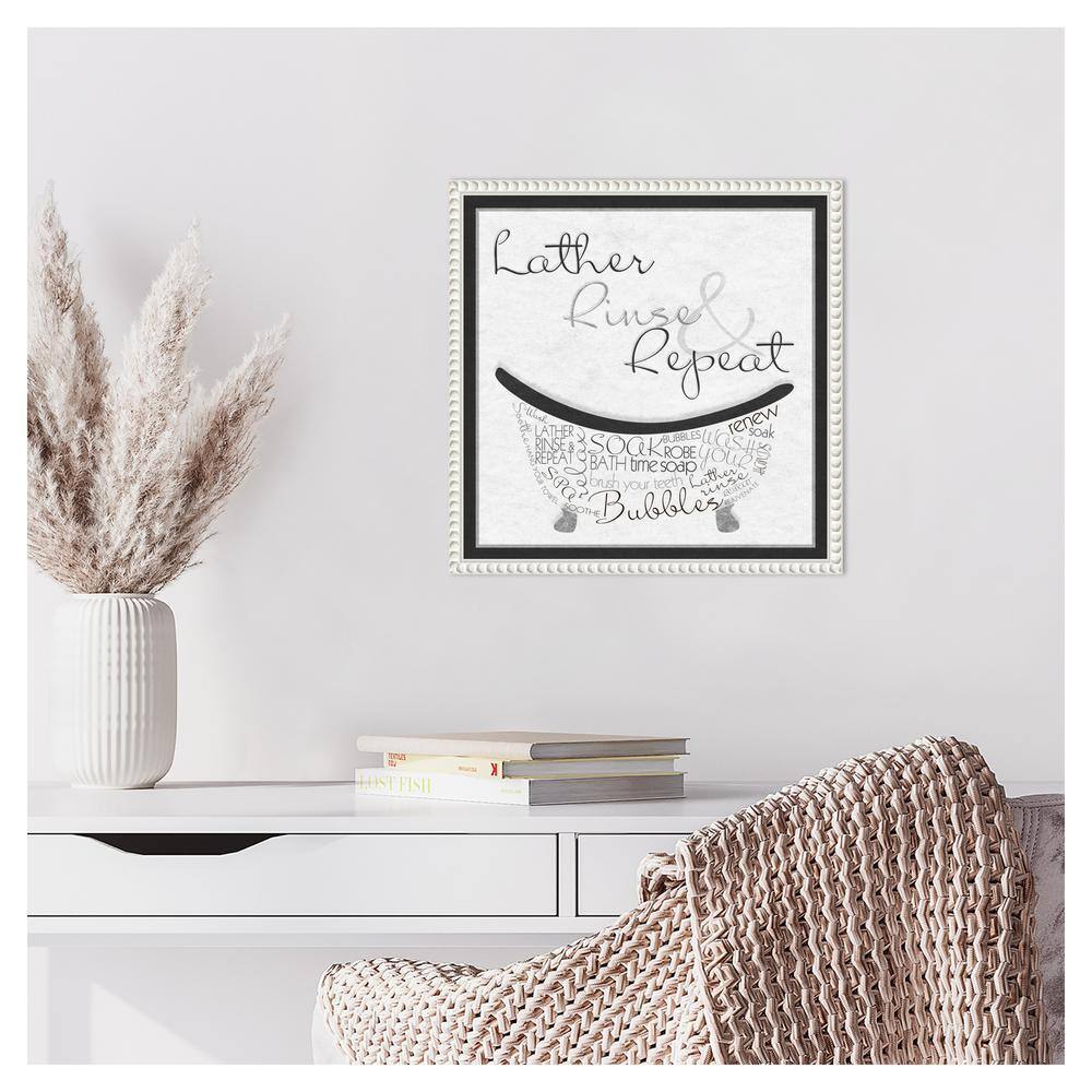 Sylvie Beaded White Floater Frame Bath Time Quote Canvas Art