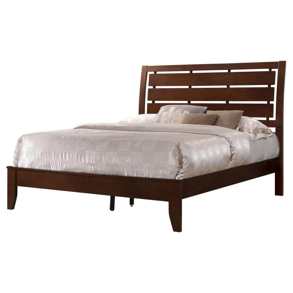 King Merlot Wood Frame Upholstered Bed with Slatted Headboard