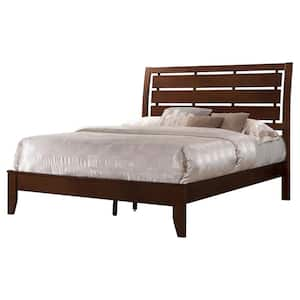 Serenity Brown Wood Frame Eastern King Panel Bed with Cut-out Headboard