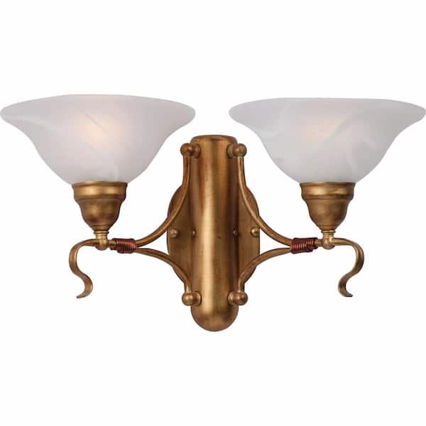 Volume Lighting 2-Light Interior/Indoor Antique Gold Wall Mount Sconce with Alabaster Glass Bell Shades