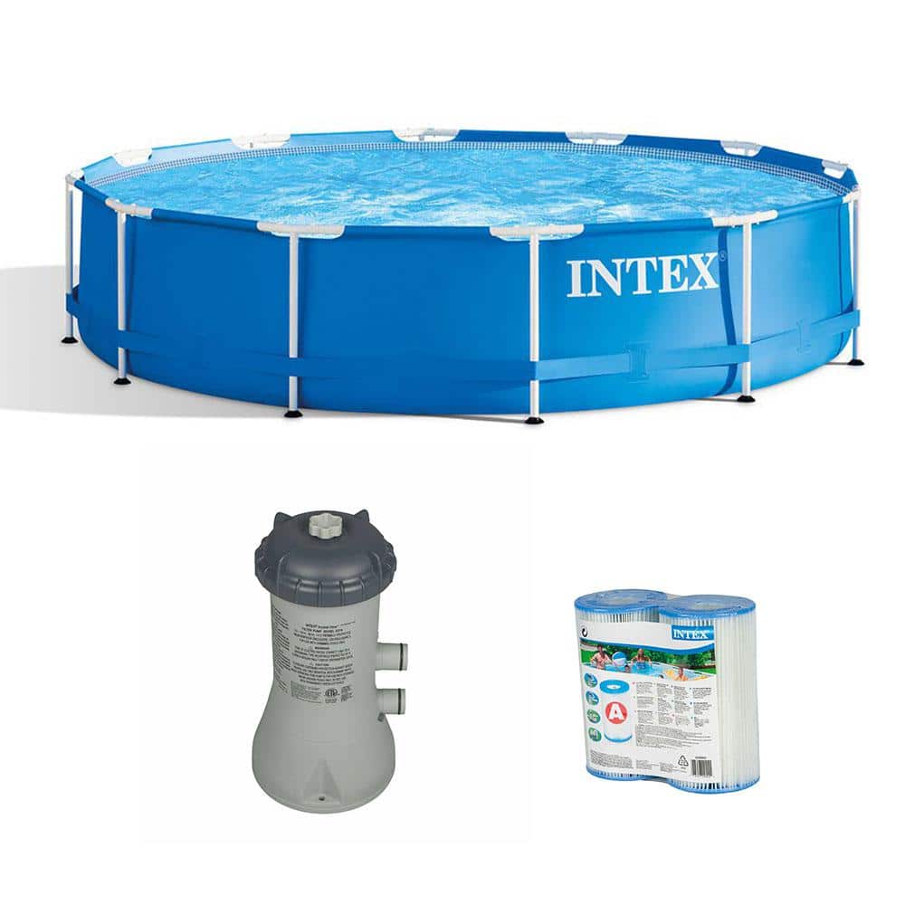 Intex 12 ft. x 30 in. Above Ground Pool w/Filter Pump System and Filter Cartridge, Blue -  9002E + 28637EG
