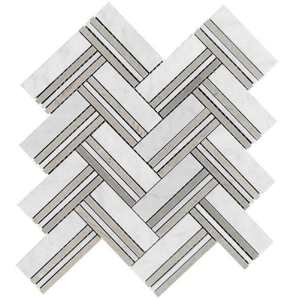 Apollo Tile Beige and White 4 in. x 5 in. Herringbone Polished Marble Mosaic Tile Sample (0.13 sq. ft./Piece)