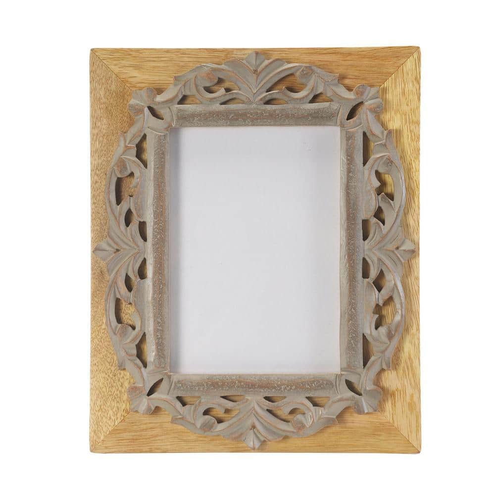 brown/gray LR Home Hand Carved Decorative Filigree Table Top 5 x 7 Picture Frame DECOR20023MLT1101