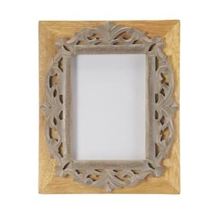 Hand Carved 11 in. x 9 in. Brown / Gray Decorative Filigree Table Top Picture Frame