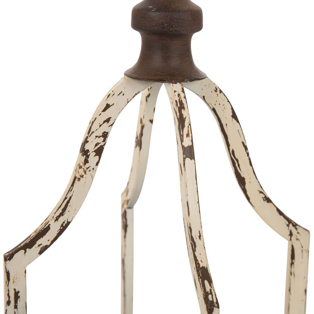 Distressed White and Brown Metal Hanging Candle Lanterns Set of 2