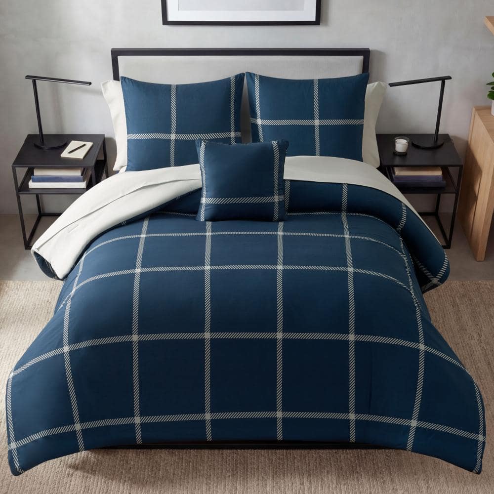 Window Pane Check 8-Piece Navy Plaid Microfiber King Bed in a Bag price history on PriceWatchPro
