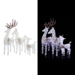 25 in. White Mesh Holiday Decor Reindeer Family of 3 with LED Lights