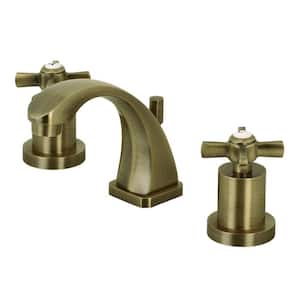 Millennium 2-Handle 8 in. Widespread Bathroom Faucets with Brass Pop-Up in Antique Brass