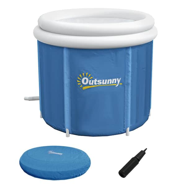 1-Person 1-Jet Cold Plunge, Outdoor Portable Ice Bath Tub with Thermo Lid, Protective Cover and Carry Bag, Dark Blue