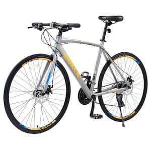 28 in. Silver 24-Speed Disc Brake Hybrid Bike Road City Bicycle