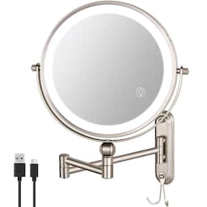 8 in. W x 8 in. H LED Wall Mounted Bathroom Makeup Mirror with Lighting Adjustment, 1X/10X Magnification-Brushed Nickel