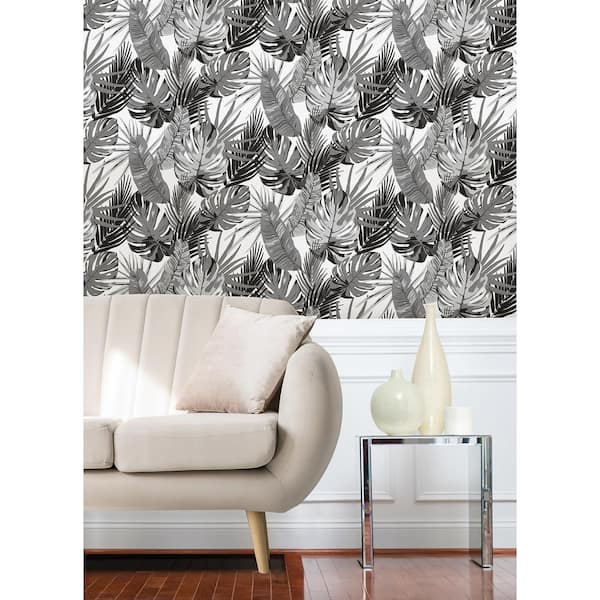 Rachel Zoe Black Palmero Peel & Stick Wallpaper, Gray