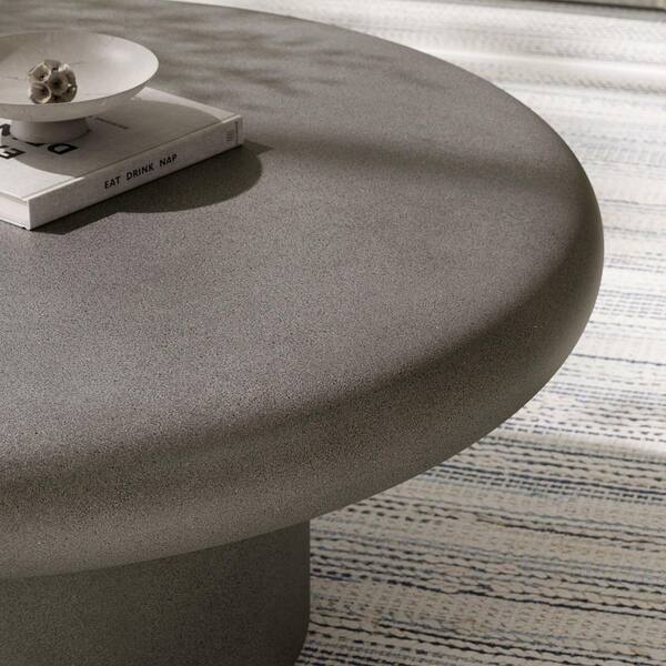 MODWAY Argos Round Concrete Coffee Table in Gray Cement Low Coffee Table for Sitting on the Floor EEI 7092 GRY
