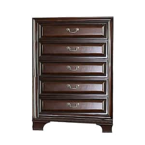 17 in. Brown 5-Drawer Wooden Tall Dresser Chest of Drawers