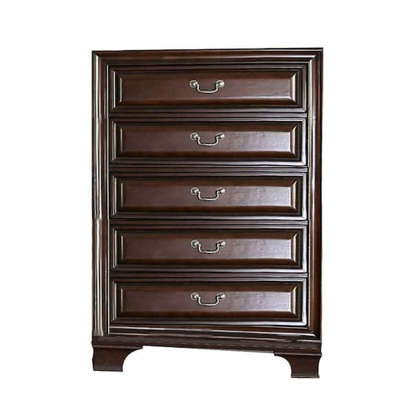 Benjara 17 In. Brown 5-Drawer Wooden Tall Dresser Chest Of Drawers ...