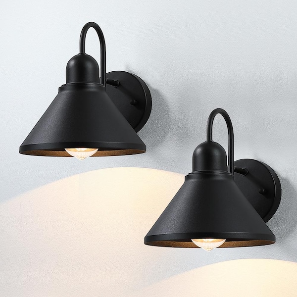 8-in 1-Light Black Outdoor Wall Sconce Barn Light Set of 2
