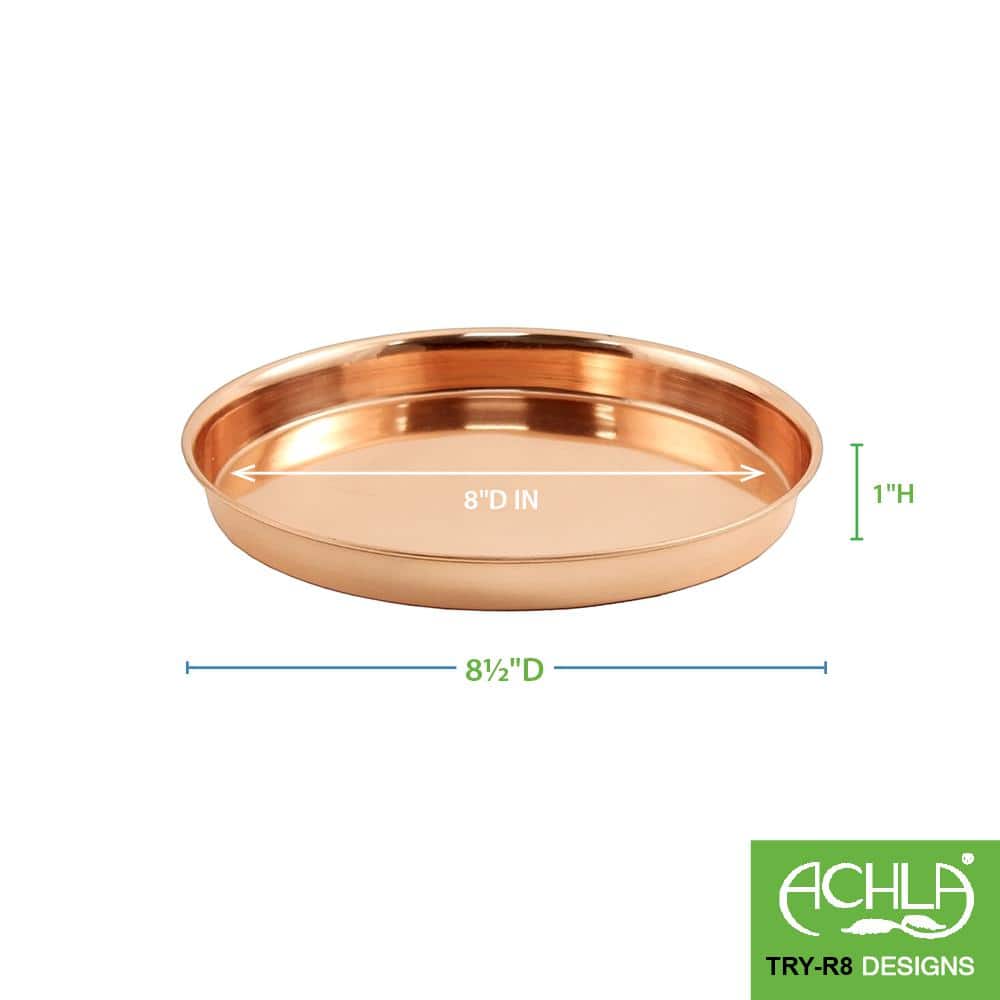 Set of 2 Round Copper-Plated Stainless Steel Trays