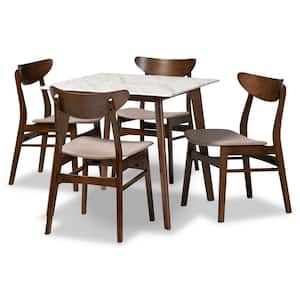 Paras 5-Piece Light Beige and Walnut Brown and Faux Marble Dining Set