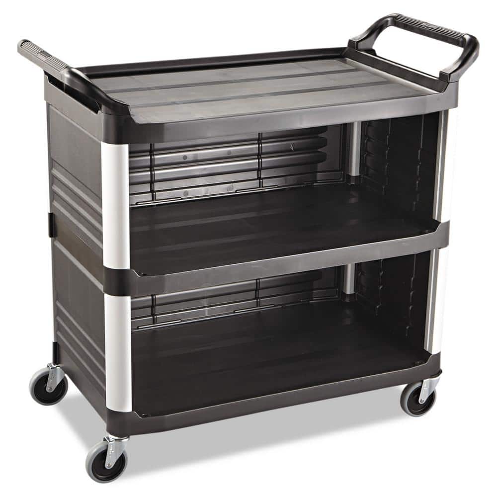 Black RCP 4091 BLA Rubbermaid Xtra Open Sided Utility Cart w/3 Shelves 