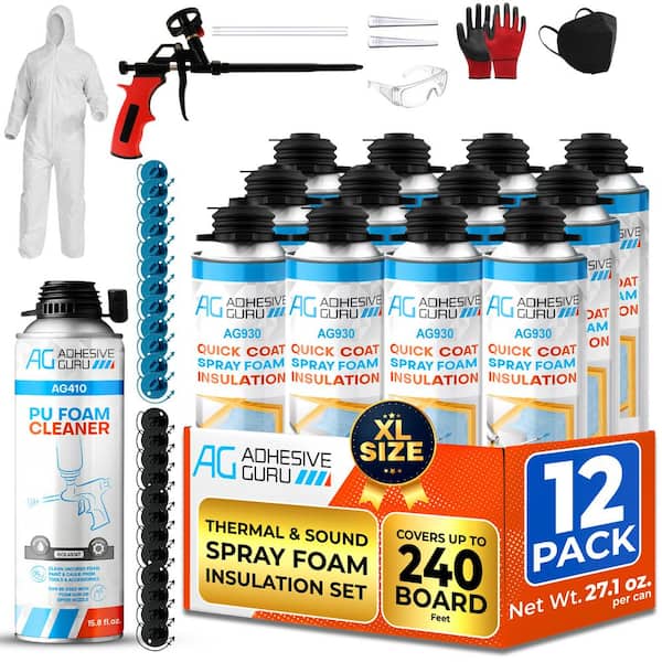 AG930S Insulation Foam Set-12 Pack Spray Foam Sealant (32.8 oz. ) and Foam Cleaner and Foam Gun Thermal-Sound Insulation