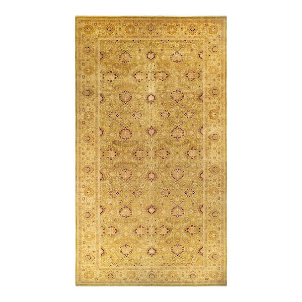 Mogul Green 12 x 18 Oriental Wool Indoor Area Rug