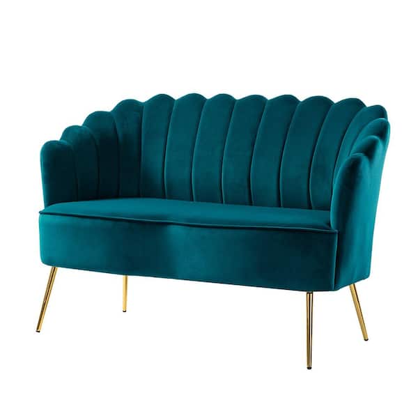 JAYDEN CREATION Yeran Velvet 50.2 in. Teal 2-Seats Loveseat with Flower Shaped Back Design