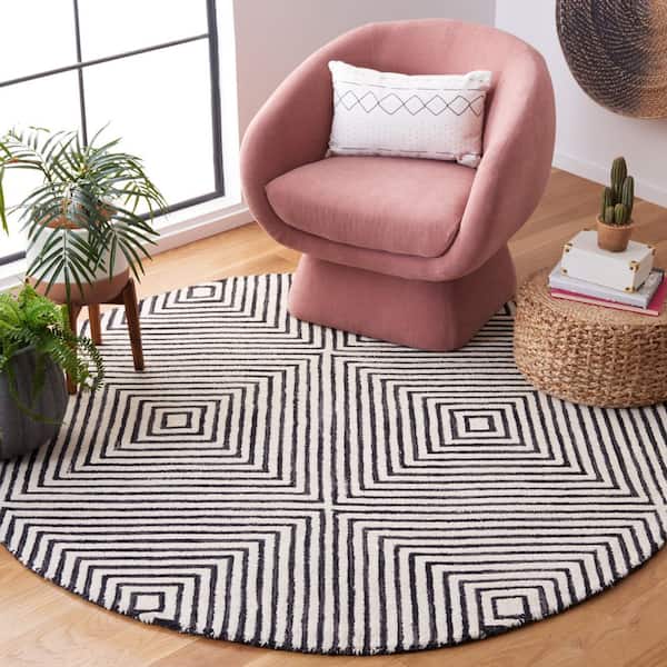 Metro Black/Beige 7 ft. x 7 ft. Geometric Squares Round Area Rug