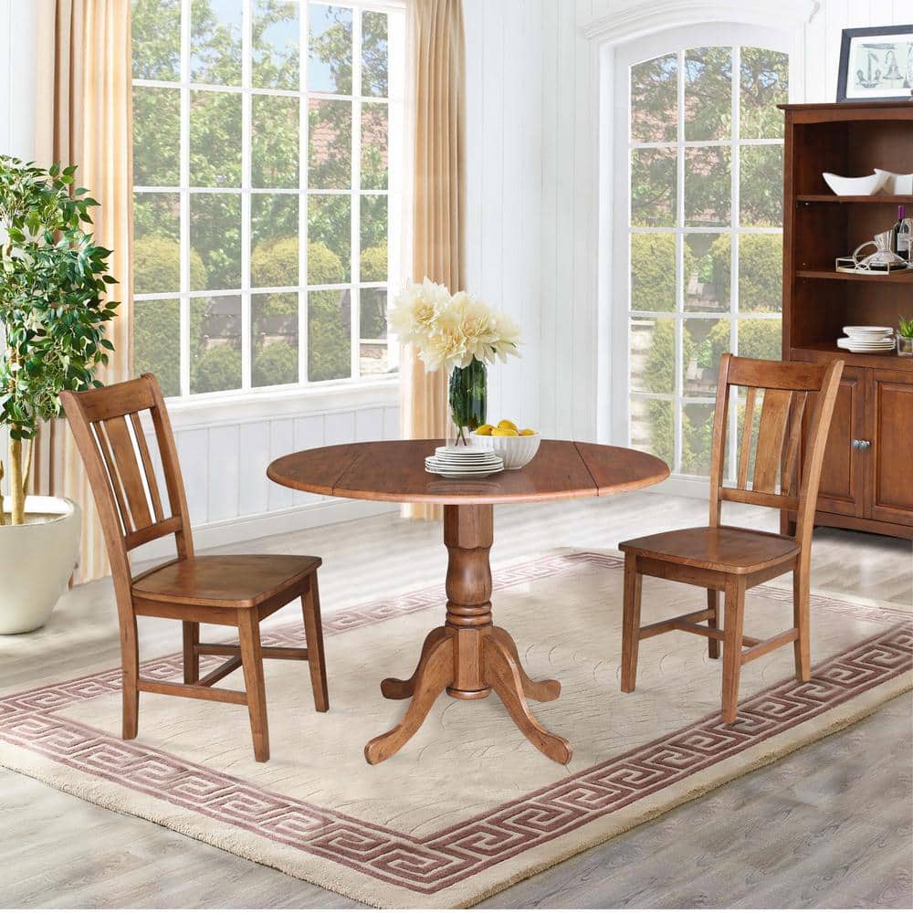 42" Distressed Oak Round Extendable Wood Dining Table