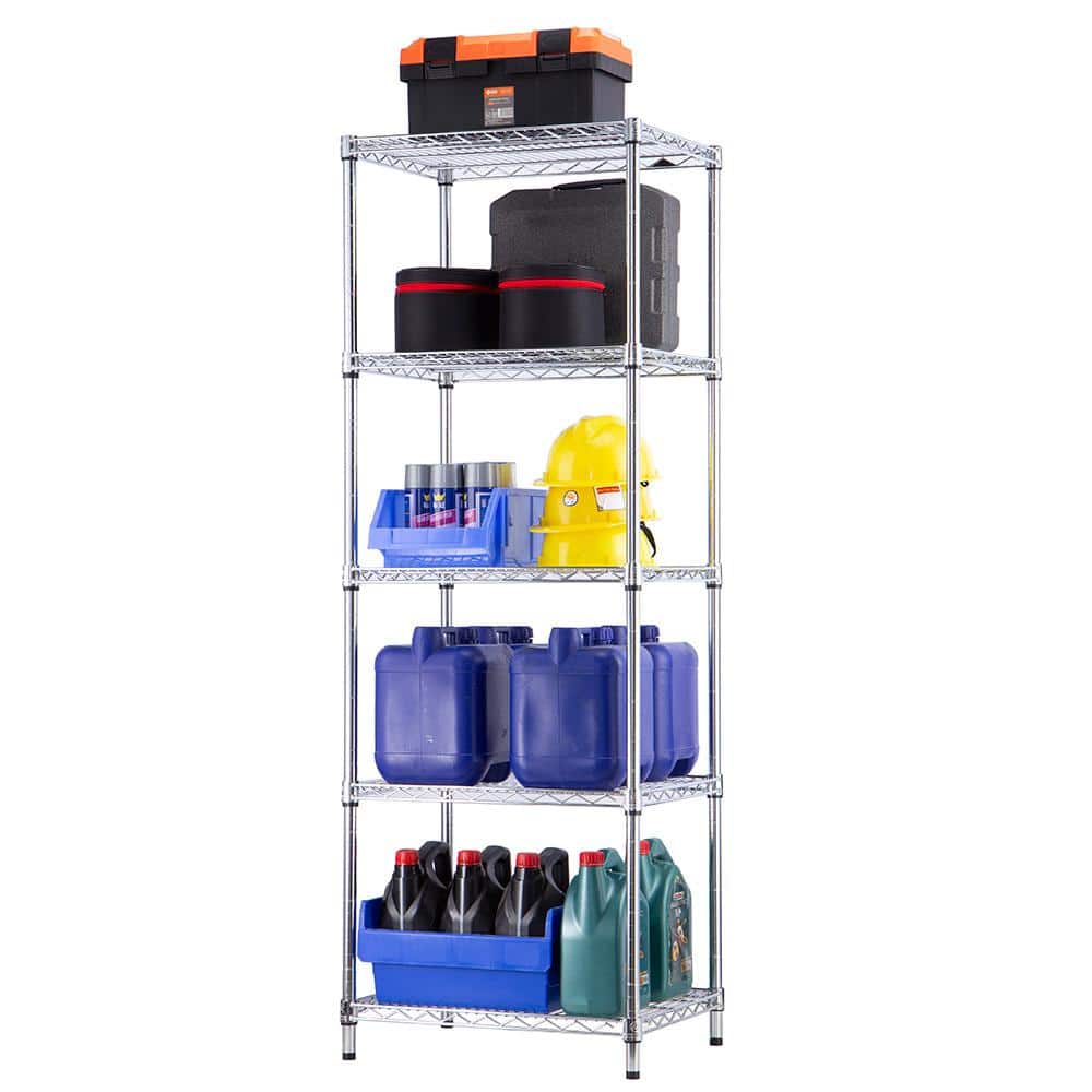White Adjustable 5-Tier Steel Wire Utility Shelving Unit
