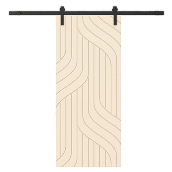 CALHOME 30 in. x 80 in. Beige Stained Composite MDF Paneled Interior Sliding Barn Door with Hardware Kit