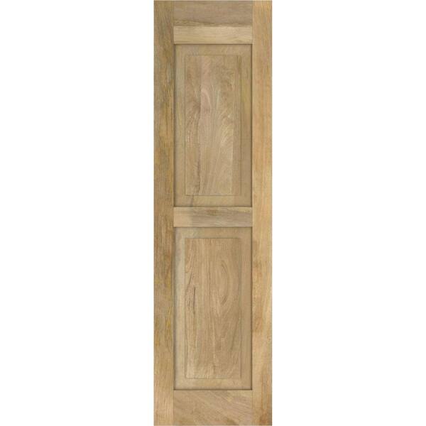 Ekena Millwork 18 in. W x 49 in. H Americraft 2-Equal Flat Panel Exterior Real Wood Shutters Pair in Unfinished