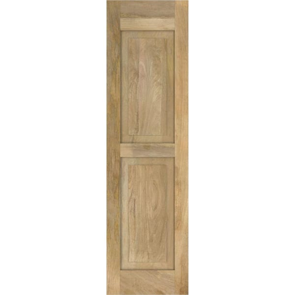 Ekena Millwork 18 in. W x 50 in. H Americraft 2-Equal Flat Panel Exterior Real Wood Shutters Pair in Unfinished