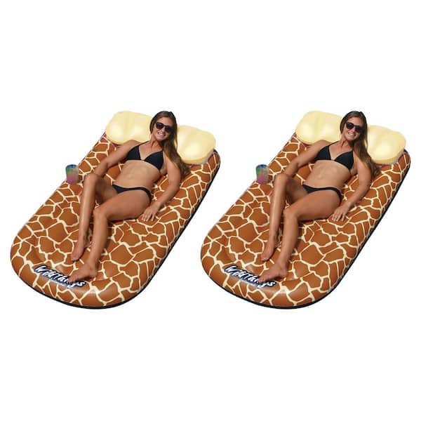 Swimline Wild Things Inflatable Giraffe Print Pool Float Lounger Mat (2-Pack)
