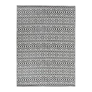 Hawaii Black 5 ft. x 7 ft.  Contemporary Geometric Reversible Plastic Outdoor Area Rug