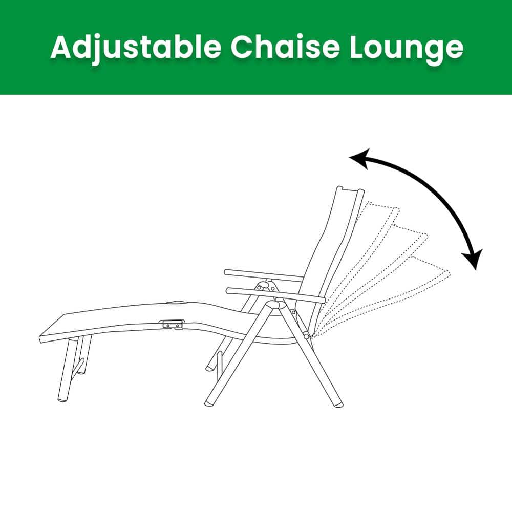2-Person Black and Gray Aluminum Adjustable Chaise Lounge Set with Table