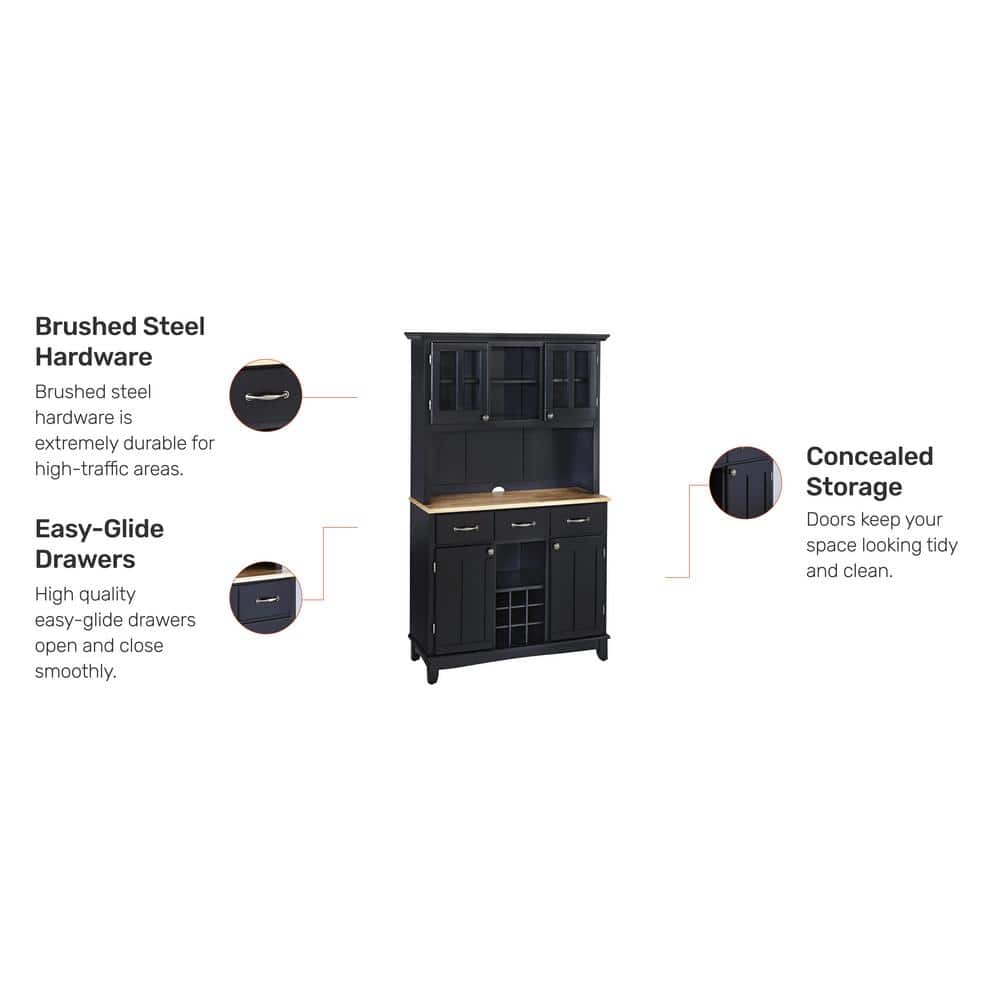 Black Hardwood Buffet with Hutch and Natural Wood Top