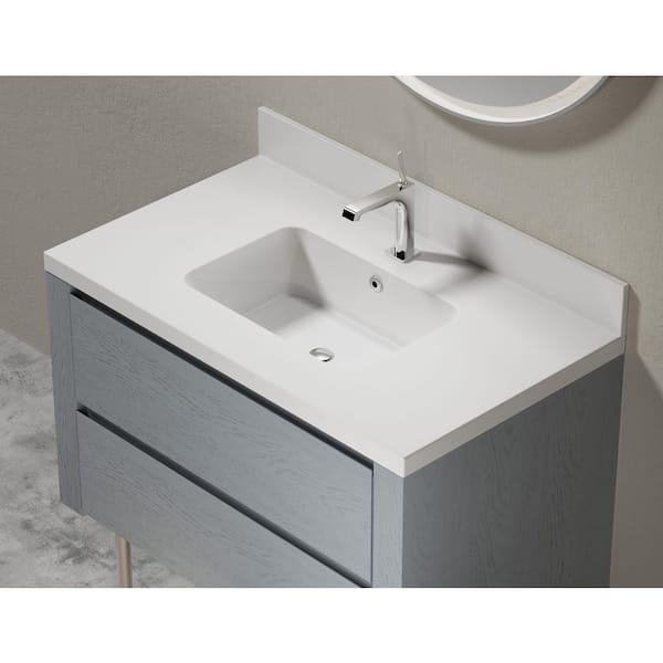 True 37 in. W Solid Surface Vessel Vanity Top in Matt White with Matt White Basin True 37 in. W Solid Surface Vessel Vanity Top in Matt White with Matt White Basin