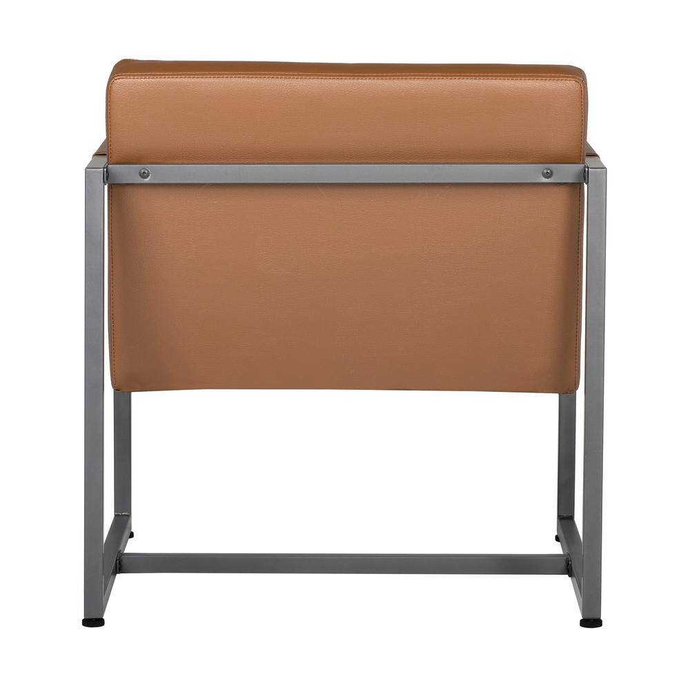 Caramel Leather Mid-Century Modern Metal Accent Chair