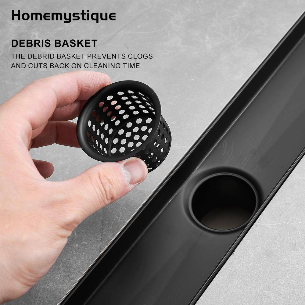 Matte Black Stainless Steel Linear Shower Drain with Square Pattern Cover