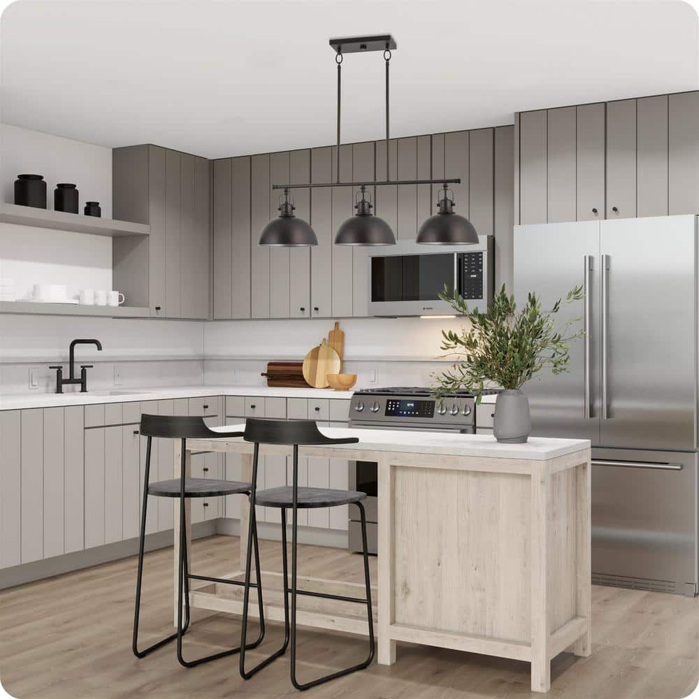 Belle 34" Oil-Rubbed Bronze 3-Light Industrial Kitchen Island Pendant