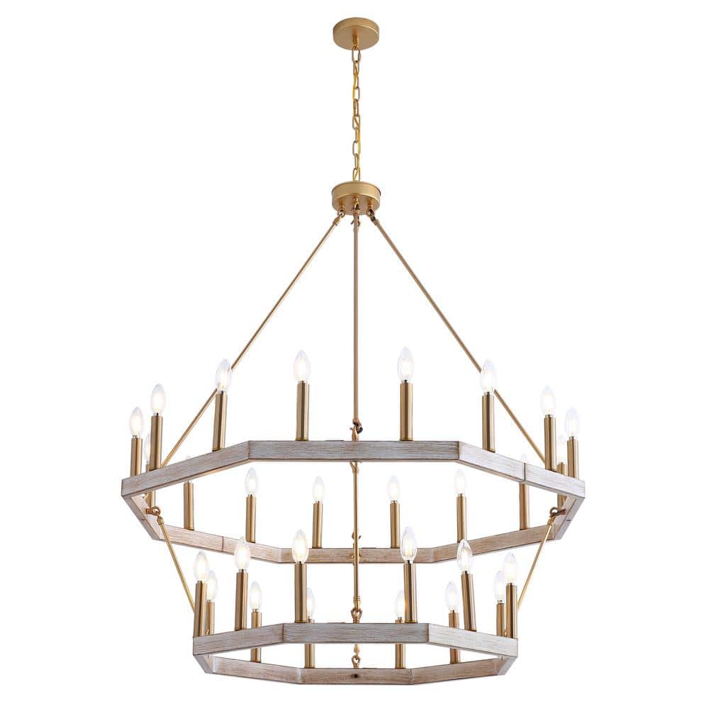 39.4 in. W 28-Light Farmhouse Geometric Vintage Wagon Wheel Chandelier Ligh