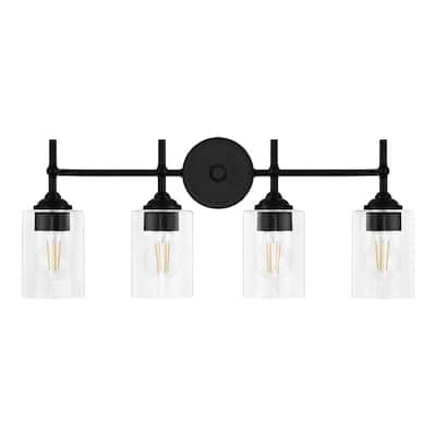 Ayelen 25 in. 4-Light Black Vanity Light with Clear Glass