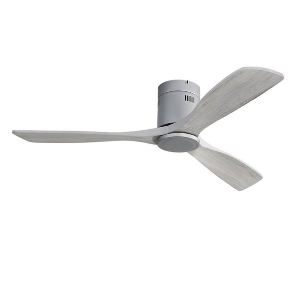 52 in. Silver Indoor Flush Mount Ceiling Fan with Remote Control and DC Motor for Living Room