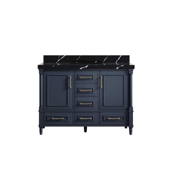 Willow Collections Hudson 48 in. W x 22 in. D x 36 in. H Single Sink Bath Vanity in Navy Blue with 2 in. Calacatta Black Qt. Top