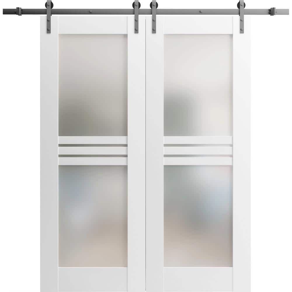 Assemble Required 36 in. x 84 in. 2 Panel Frosted Glass White Wood Solid MDF Sliding Barn Door with Hardware Kit price history on PriceWatchPro