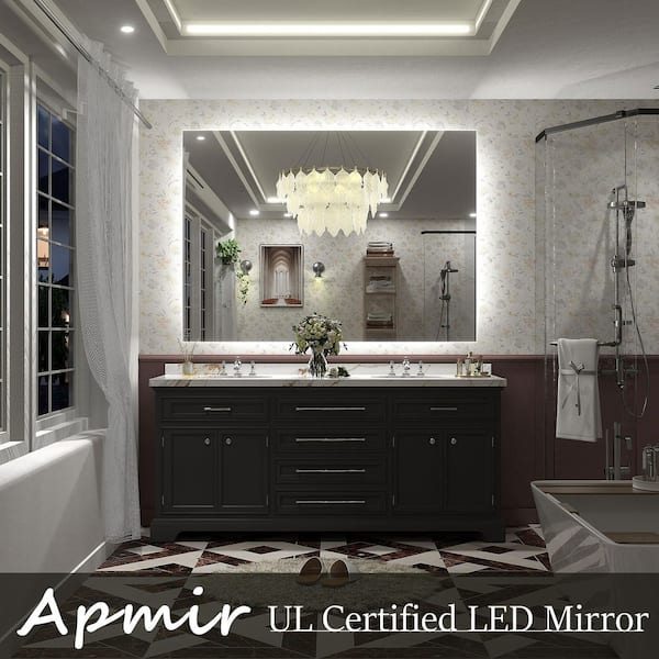 55 in. W x 40 in. H Rectangular Frameless UL Certified LED Backlited Anti-Fog Tempered Glass Wall Bathroom Vanity Mirror