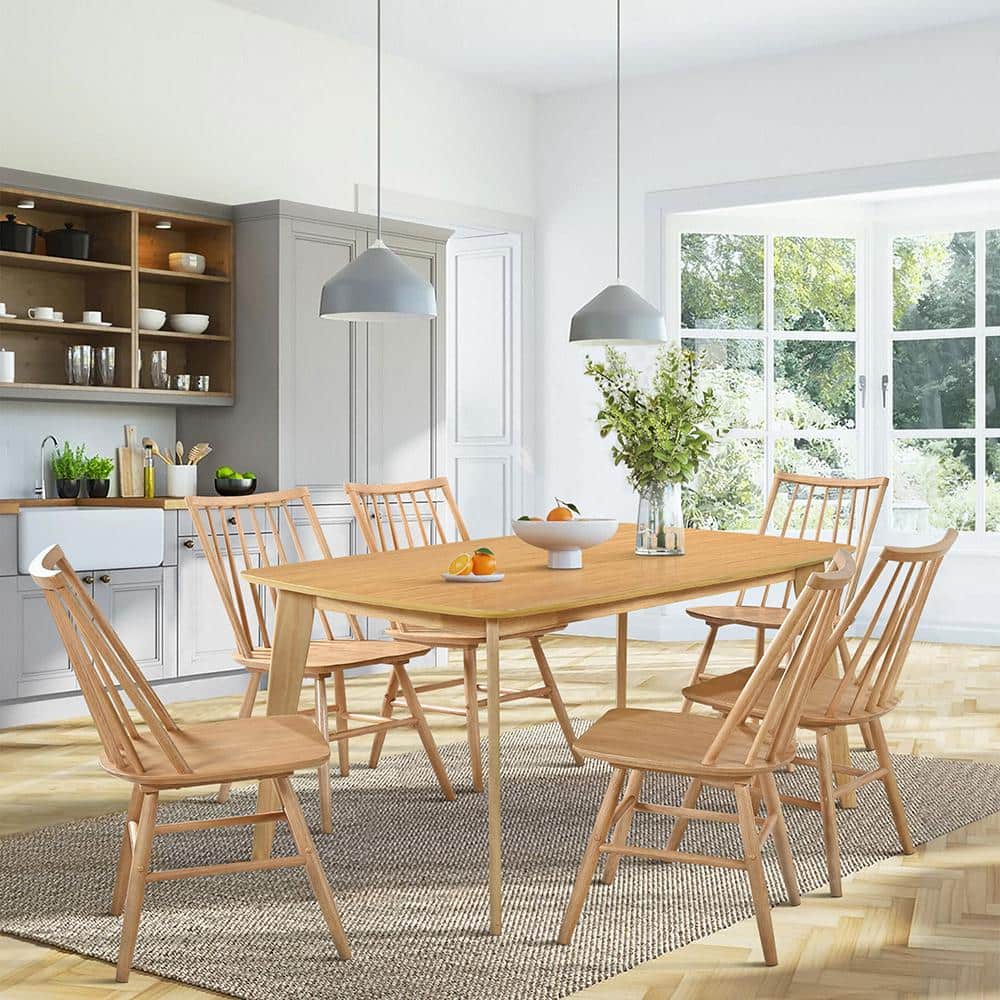 Natural Oak High Back Slat Wood Dining Side Chair